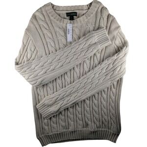 NWT J.‎ Crew Always Cable Knit Crewneck Sweater Classic Fit Beige XL
